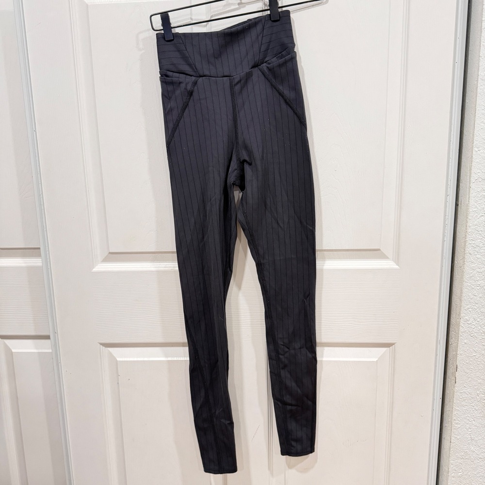 Alo Yoga Womens High Waist Pinstripe Leggings Black XS Pockets Athleisure